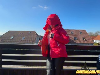 Getting Horny in a Down Jacket and Showing My Tits in Public