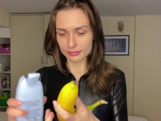 Latex Fetish Tease – Oiled Banana Domination and Crushing POV 🍌🖤