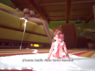 3DGSPOT - Tiny Trans Fucks With Giant Busty Trans! SPANISH SUBTITLES! 3D CARTOON PORN!