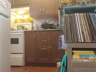 Bachelor undress while doing dishes.