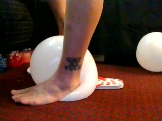 Cherry Flip Flops Sandals Busting 2 White Balloons Partial Blown Balloon Popping