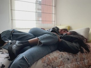 The two friends fuck in leather jackets