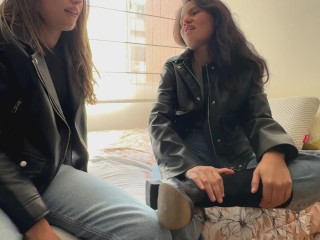 The two friends fuck in leather jackets