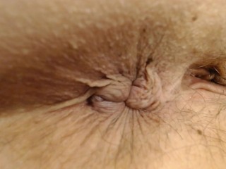 POV Asshole Closeup Winking Pucker light Butthole Hair