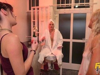 Hot and sweaty MILF Lesbian dominates two teens - Fake Hostel