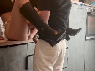 young milf gets fucked while she is baking a birthday cake for her husband