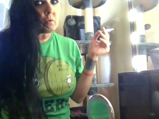 Applying Red Lipstick Smoking Milf Closeup Real Life