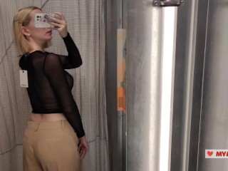 Peeking Into the Dressing Room – Hot Girl Tries on Lingerie Just for You. Big Boobs  – Mirror Selfie
