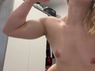 School girl shows off her muscles