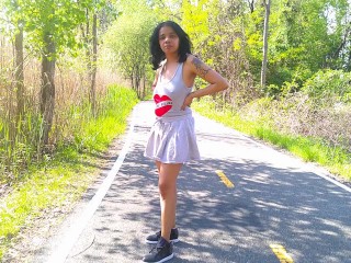 SOLO FEMALE CONTENT CREATOR I DO COSPLAY PUBLIC OUTSIDE ON A BIKE TRAIL FLASHING REAL