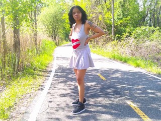 SOLO FEMALE CONTENT CREATOR I DO COSPLAY PUBLIC OUTSIDE ON A BIKE TRAIL FLASHING REAL