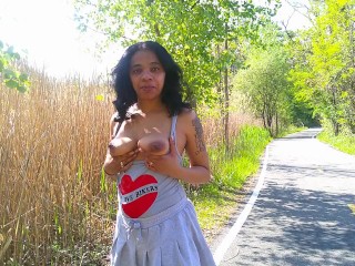 SOLO FEMALE CONTENT CREATOR I DO COSPLAY PUBLIC OUTSIDE ON A BIKE TRAIL FLASHING REAL
