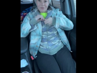 Trying to get off in parking lot before husband come out of store