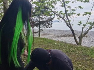 The slave learns to suck his Mistress's strap-on well and deeply.