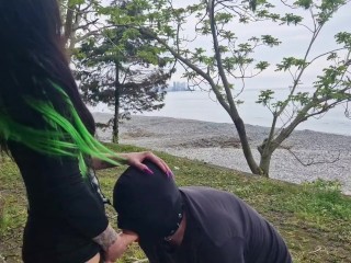 The slave learns to suck his Mistress's strap-on well and deeply.