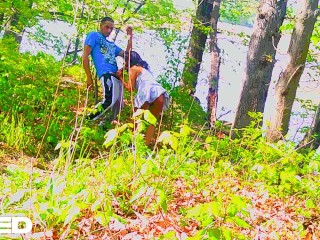 bike trail blowjob outside public caught cosplay skirt woods