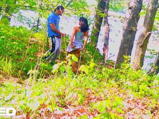 bike trail blowjob outside public caught cosplay skirt woods