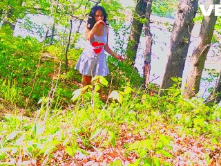 bike trail blowjob outside public caught cosplay skirt woods