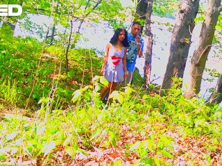 bike trail blowjob outside public caught cosplay skirt woods