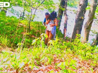 bike trail blowjob outside public caught cosplay skirt woods