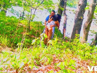 bike trail blowjob outside public caught cosplay skirt woods