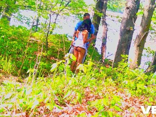 bike trail blowjob outside public caught cosplay skirt woods