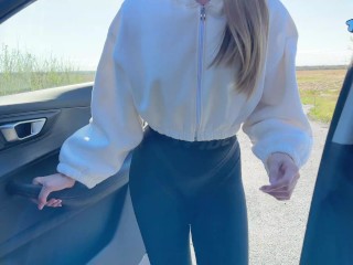 Hot Bitch Pays For Ride With Sex, Hitchhikes In Tight Leggings, Shows Tits And Ass