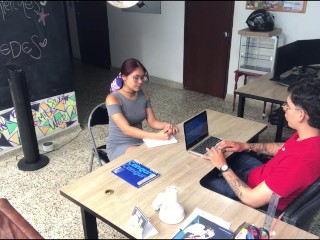 Job interview gets out of hand and I ask her to suck my cock