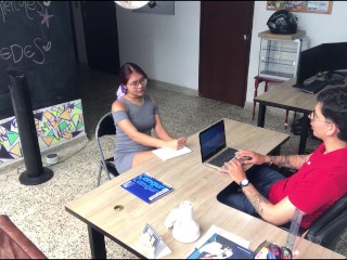 Job interview gets out of hand and I ask her to suck my cock