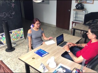 Job interview gets out of hand and I ask her to suck my cock