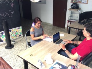 Job interview gets out of hand and I ask her to suck my cock