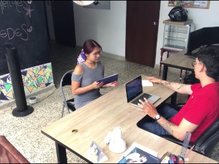 Job interview gets out of hand and I ask her to suck my cock