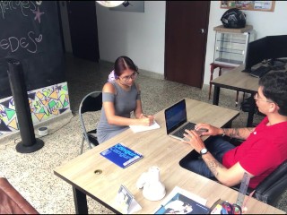 Job interview gets out of hand and I ask her to suck my cock