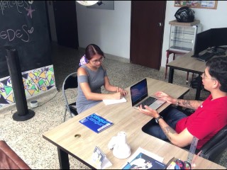 Job interview gets out of hand and I ask her to suck my cock