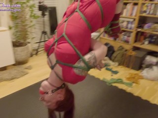 Girl tied in pencil skirt/dress, experiment with tough suspension