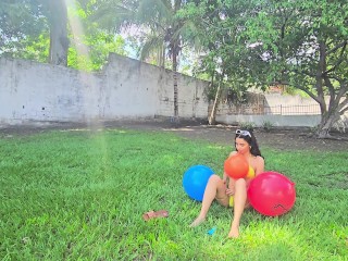 Blow to pop in open air with punch balls balloons (Full video on C4S / MV / OF / Membersite)