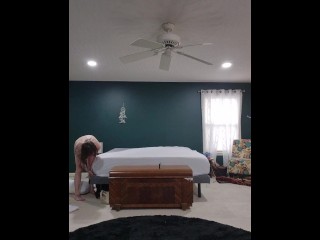 Nakie chore time- making the bed