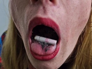 Smoking fetish. Human ashtray for Dominatrix Nika