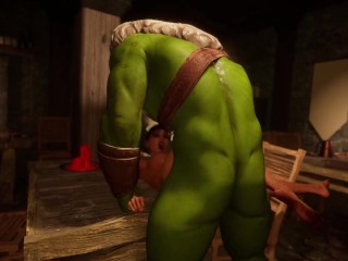 Whore barmaid serves last call for orc patron