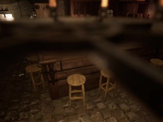 Whore barmaid serves last call for orc patron