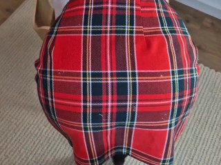 Domination over the student girl in school uniform. Spanking and humiliation