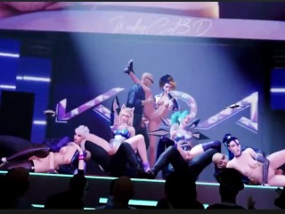 K/DA Orgy On Stage, Beautiful Thicc Ass Sombra Riding A Cock, Panam Sucks The Tip