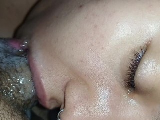 close up inside the mouth you can see the tongue licking and drooling on the dick very close up😋💦