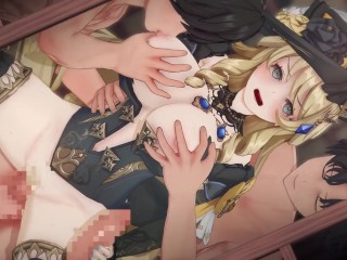 【原神】ナヴィアが複数人に乳揉まれ攻められる3Dエロアニメーション。(なびあpart2。Genshin Navia gangbang.娜维娅群交)