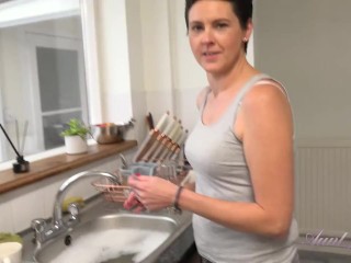 Aunt Judy's - Your Cute MILF Wife Scarlet Sucks Your Cock in the Kitchen (POV)