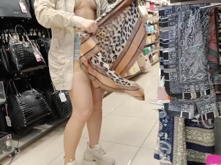 public flashing in store witn anal plug