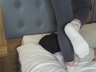 Trampling with dirty sweaty white nike socks!