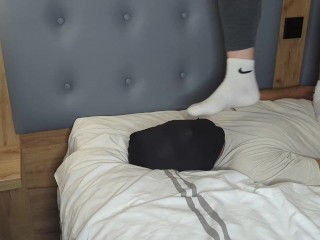 Trampling with dirty sweaty white nike socks!