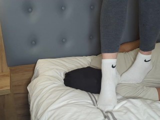 Trampling with dirty sweaty white nike socks!