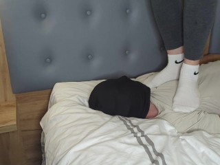 Trampling with dirty sweaty white nike socks!